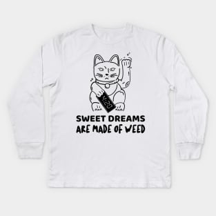 Funny cat dreaming because of weed Kids Long Sleeve T-Shirt